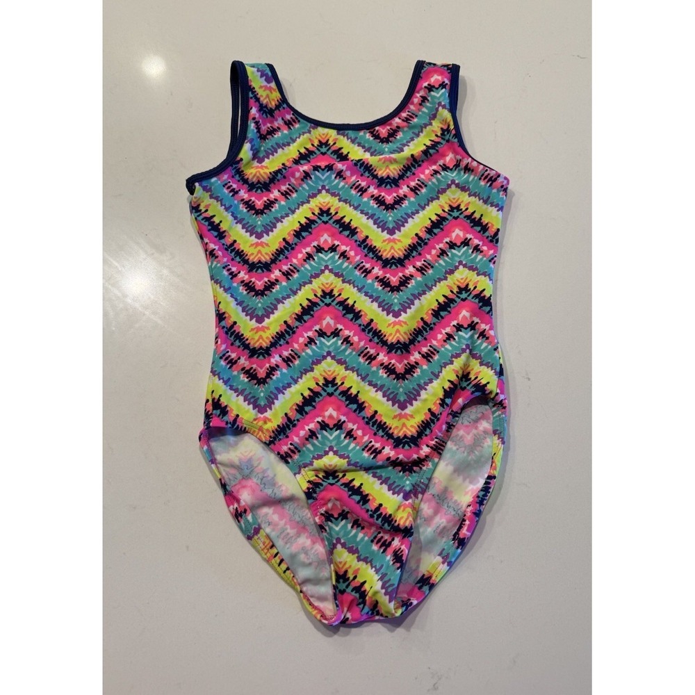 Pelle Girls Size XS Colorful Leotard Chevron‎ Print Bright Dance Gymnastics